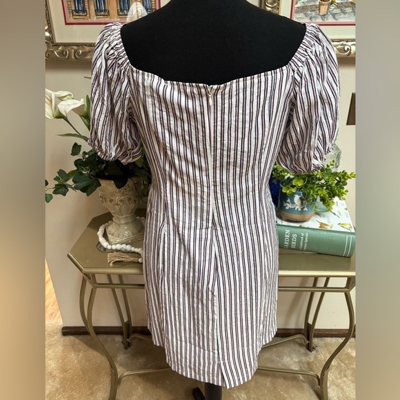 HAYDEN L.A. LACE UP ON OFF SHOULDER PUFF SLEEVE PINK STRIPE MINI DRESS SZ L NWT - Picture 3 of 13